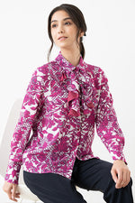 Pink Flower Collared Ruffle Blouse