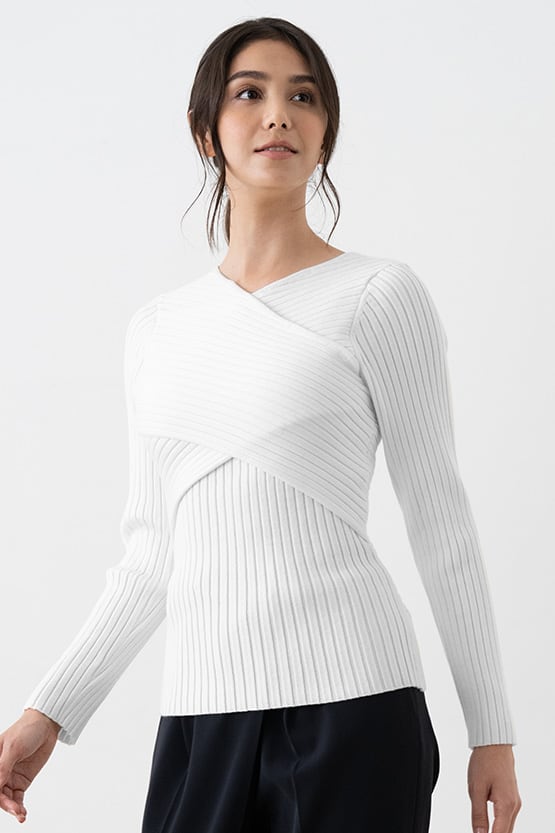Washable Knit: White Cross Knit Top