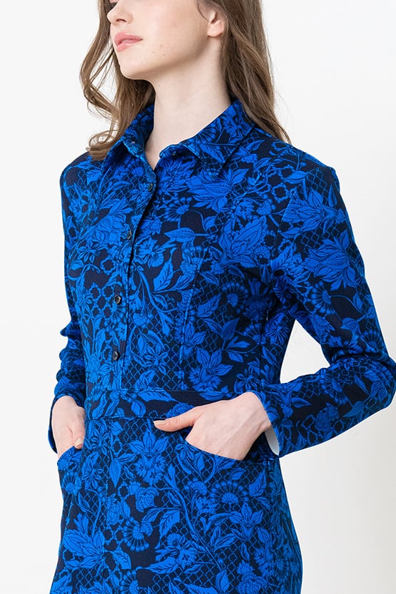 Blue Flower Ponte Shirt Dress