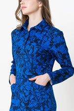 Blue Flower Ponte Shirt Dress