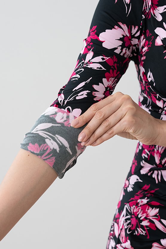 Pink Graphic Flower Gather Dress