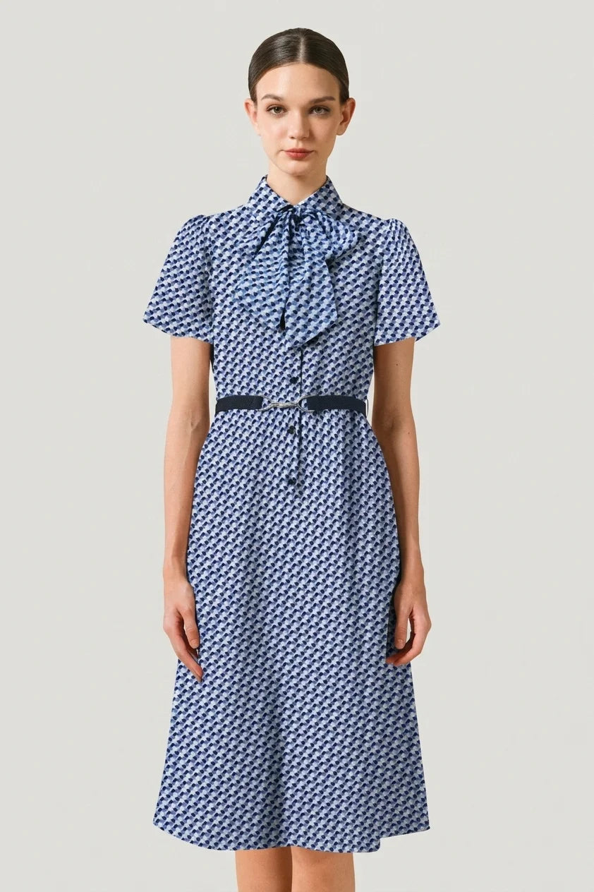 Stretch Chiffon: Stretch Chiffon Crystal Bow-Tie Shirt Dress