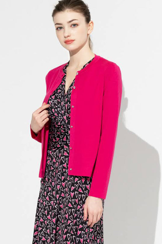 Washable Knit: Candy Pink Crew-Neck Cardigan