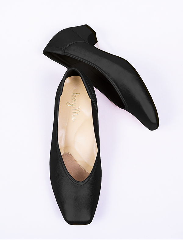Black vegan leather fluffy flats