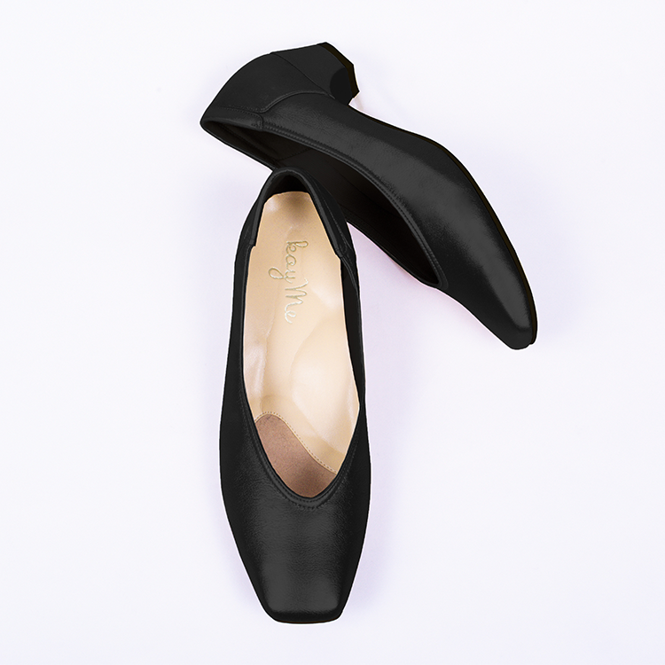 Black vegan leather fluffy flats