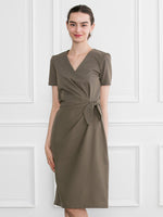 Khaki Cotton Blend V-Neck Everyday Dress