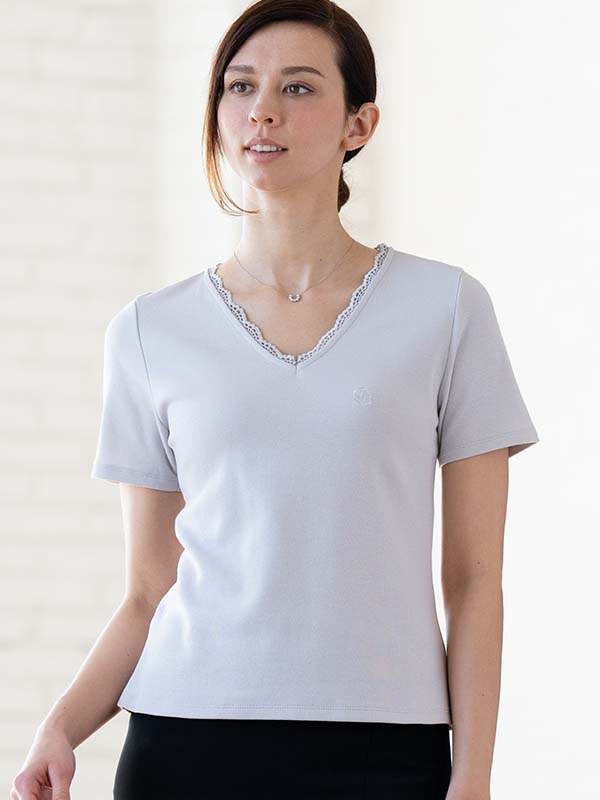 Light Gray Lace V-Neck T-Shirt