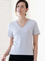 Light Gray Lace V-Neck T-Shirt