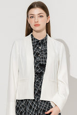 Active Stretch: White Front Hook Collarless Jacket