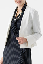 Active Stretch: White Front Hook Collarless Jacket