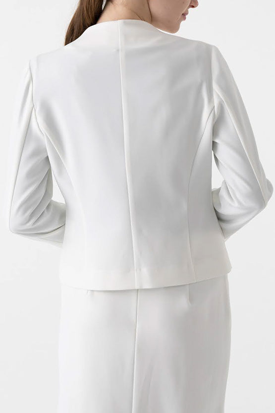 Active Stretch: White Front Hook Collarless Jacket