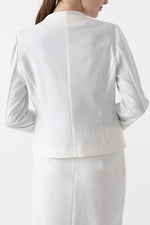 Active Stretch: White Front Hook Collarless Jacket