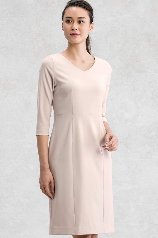 All-Season Material: Pink V-Neck I-Line Dress