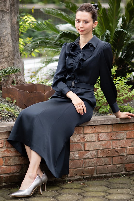 Long Length: Navy Black Frill Princess Dress (Long Length)