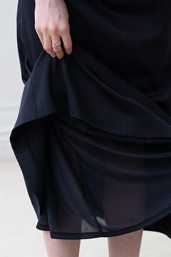 Long Length: Navy Black Frill Princess Dress (Long Length)