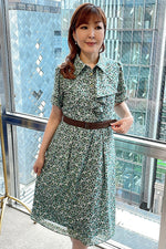 Stretch Chiffon: Green Petite Flower Frill Shirt Dress