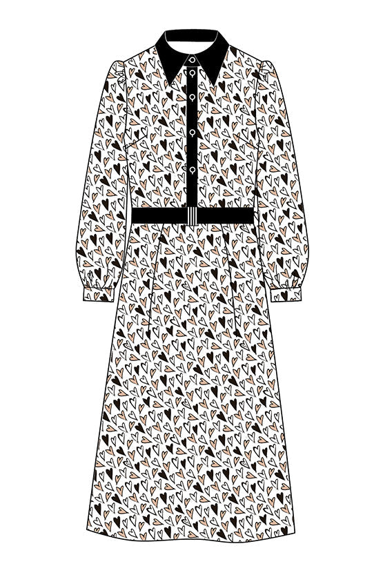 Stretch Chiffon: Stretch Chiffon Gold Heart Shirt Dress
