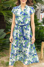 Stretch Chiffon: Stretch Chiffon Blue Crayon Berry Long Collared Cache-Coeur Dress