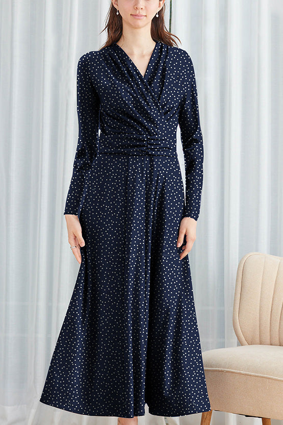 Navy Tiny Dot Long Marilyn Dress