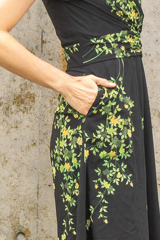 Stretch Chiffon: Ink Flower Long Marilyn Dress