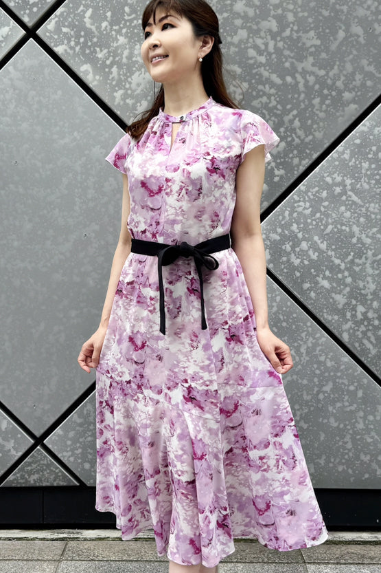 Stretch Chiffon Watercolor Mauve Long Mermaid Dress