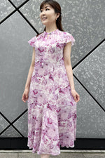 Stretch Chiffon Watercolor Mauve Long Mermaid Dress