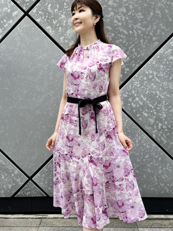 Stretch Chiffon Watercolor Mauve Long Mermaid Dress
