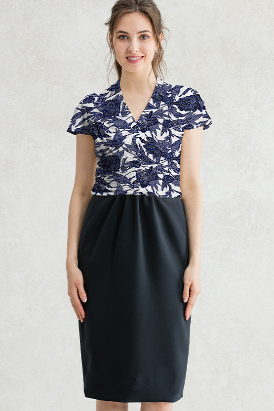 All-Season Material: Indigo Bingata X Dark Navy Docking Shell Dress