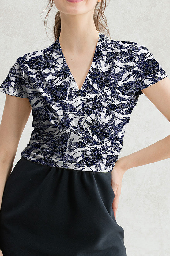 All-Season Material: Indigo Bingata X Dark Navy Docking Shell Dress