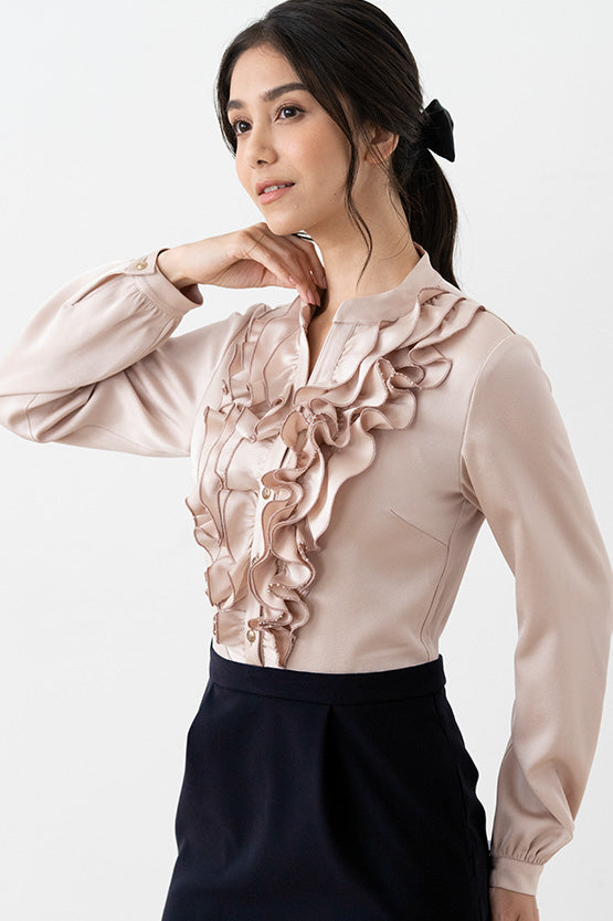 All-Season Material: Pink Gold X Dark Navy Satin Frill Dress