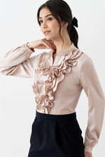 All-Season Material: Pink Gold X Dark Navy Satin Frill Dress