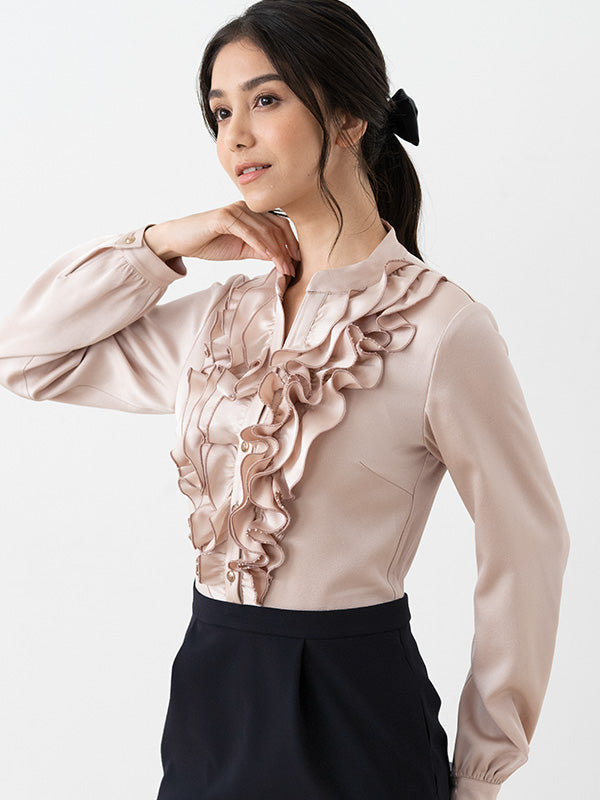 All-Season Material: Pink Gold X Dark Navy Satin Frill Dress