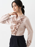 All-Season Material: Pink Gold X Dark Navy Satin Frill Dress