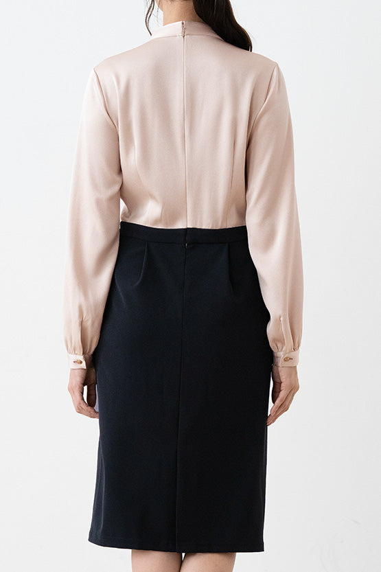 All-Season Material: Pink Gold X Dark Navy Satin Frill Dress
