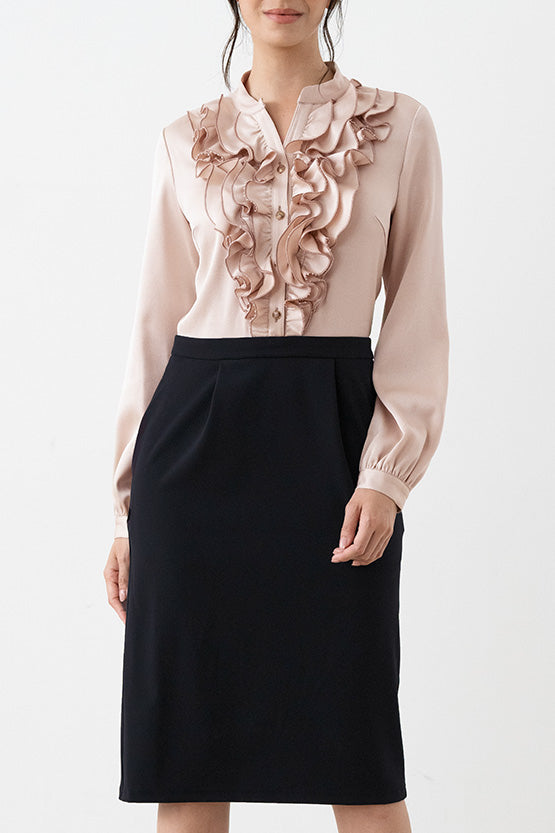 All-Season Material: Pink Gold X Dark Navy Satin Frill Dress