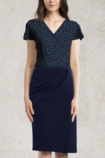 Smart Stretch: Smart Stretch Navy Dot X Dark Navy Asymmetry Dress