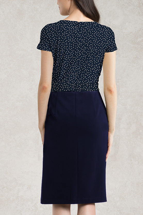 Smart Stretch: Smart Stretch Navy Dot X Dark Navy Asymmetry Dress