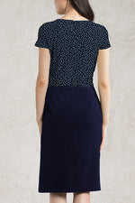 Smart Stretch: Smart Stretch Navy Dot X Dark Navy Asymmetry Dress