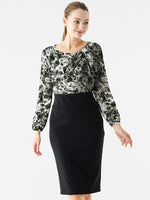 Space Material: Gray Nuance Flower X Black Décolleté Tuck Dress