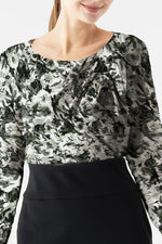 Space Material: Gray Nuance Flower X Black Décolleté Tuck Dress