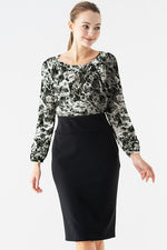 Space Material: Gray Nuance Flower X Black Décolleté Tuck Dress