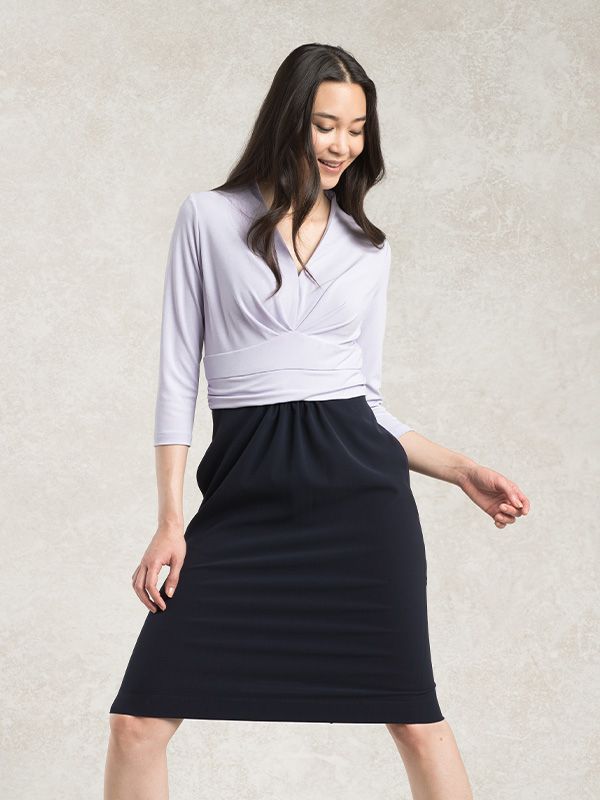 All-Season Material: Lavender X Navy Docking Shell Dress