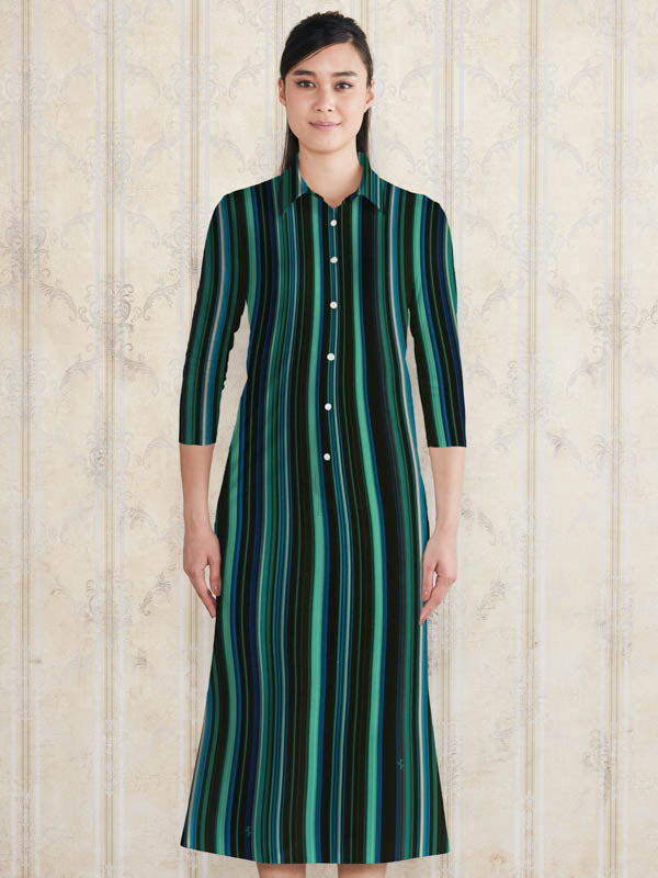 Long Length: Emerald Stripe Long Shirt Dress
