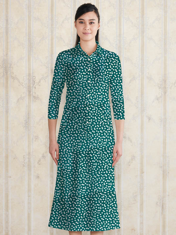 Long Length: Green Rice Shower Long Shirt Dress
