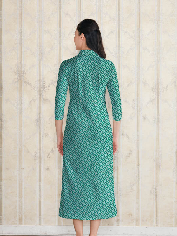 Long Length: Turquoise Crosslink Long Shirt Dress