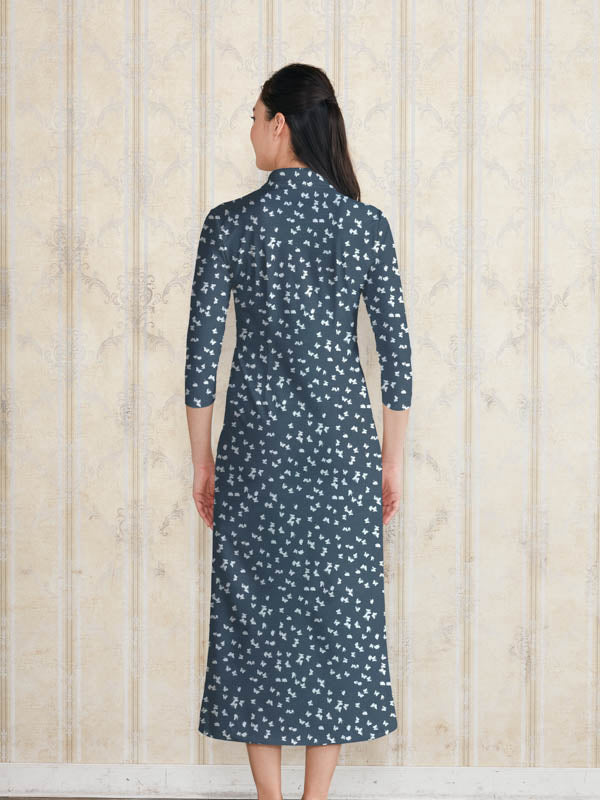 Long Length: Gray Butterfly Long Shirt Dress