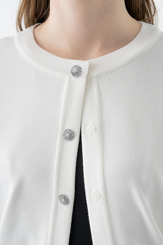Flower Metal Button Kanazawa Waist Shape Cardigan