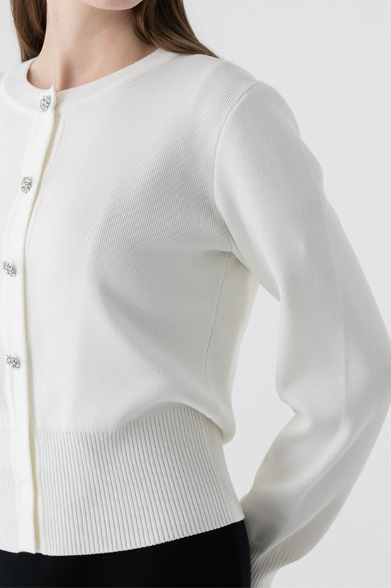 Flower Metal Button Kanazawa Waist Shape Cardigan