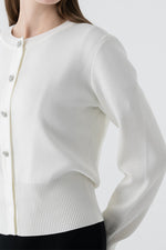 Flower Metal Button Kanazawa Waist Shape Cardigan