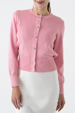 Flower Metal Button Kanazawa Waist Shape Cardigan